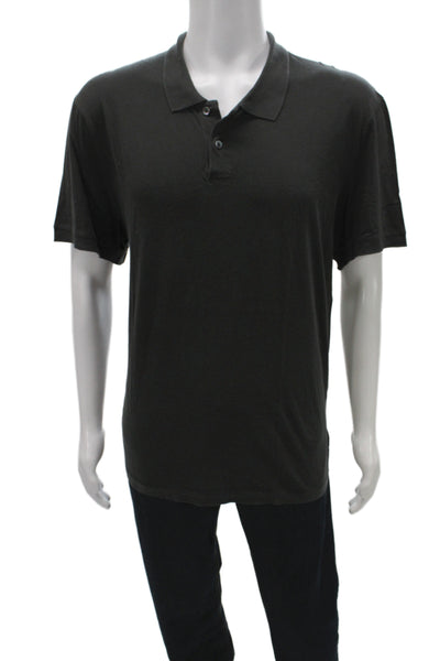 James Perse Mens Short Sleeve Collared Knit Polo Shirt Gray Size 3