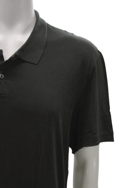 James Perse Mens Short Sleeve Collared Knit Polo Shirt Gray Size 3