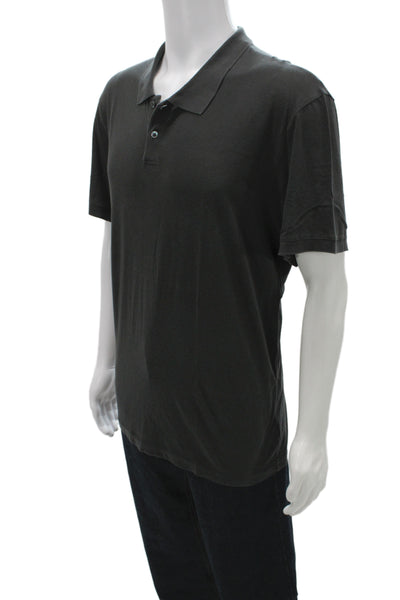 James Perse Mens Short Sleeve Collared Knit Polo Shirt Gray Size 3