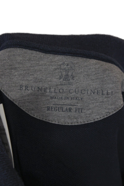 Brunello Cucinelli Mens Short Sleeve Collared Regular Fit Polo Shirt Navy IT 54