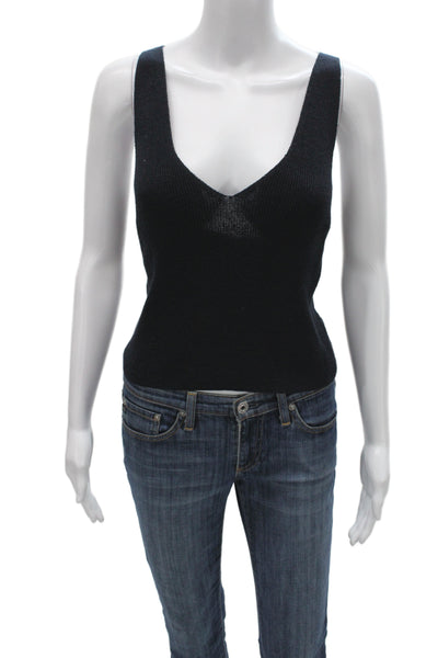 Intermix Womens Black Linen V Neck Sleeveless Tank Basic Size M