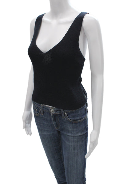 Intermix Womens Black Linen V Neck Sleeveless Tank Basic Size M