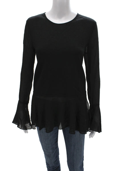 Theory Womens Jersey Blouse Black Long Sleeve Viscose Size M