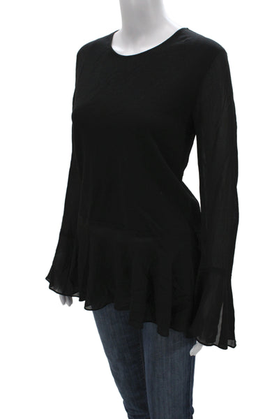 Theory Womens Jersey Blouse Black Long Sleeve Viscose Size M
