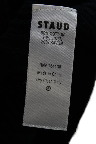 Staud Women Blue Cotton Collared Pullover Short Sleeve Solid Size L