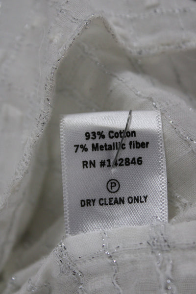Rhode Womens Cropped Blouse White Cotton Polka Dot V-Neck 3/4 Sleeve Tie Size S