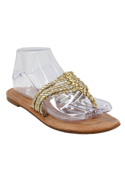 Calypso Christiane Celle Womens Braided Strap Flat Sandals Shoes Gold Size 8