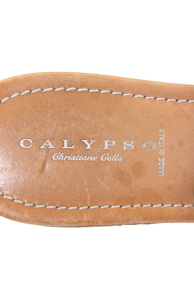 Calypso Christiane Celle Womens Braided Strap Flat Sandals Shoes Gold Size 8