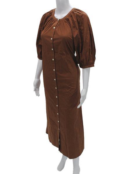 Staud Womens Shirt Dress Brown Half Sleeve Round Neck Button Mid-Calf Size S