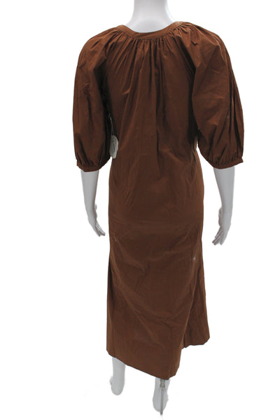 Staud Womens Shirt Dress Brown Half Sleeve Round Neck Button Mid-Calf Size S