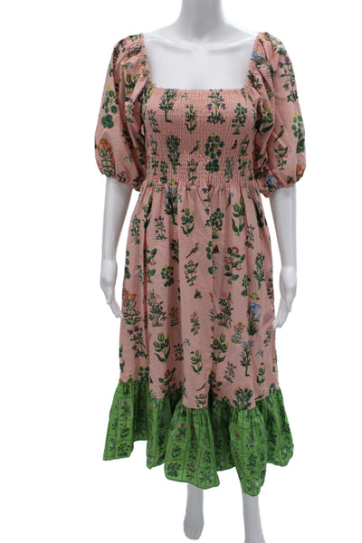 Rhode Women Multicolor Sundress Cotton Square Neck Midi Half Sleeve Size S