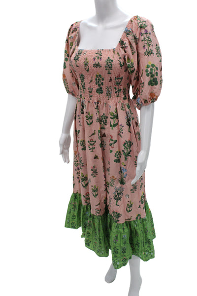 Rhode Women Multicolor Sundress Cotton Square Neck Midi Half Sleeve Size S