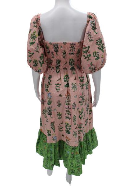 Rhode Women Multicolor Sundress Cotton Square Neck Midi Half Sleeve Size S