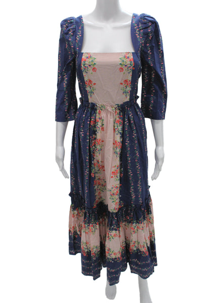 Cara Cara Women Maxi Floral Square Neck 3/4 Sleeve Cotton Bohemian Dress Size 6