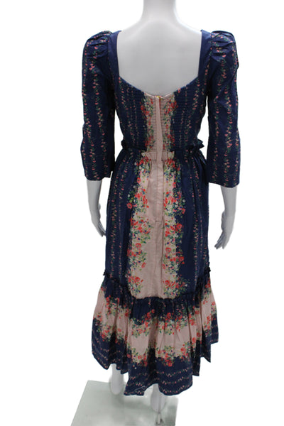 Cara Cara Women Maxi Floral Square Neck 3/4 Sleeve Cotton Bohemian Dress Size 6