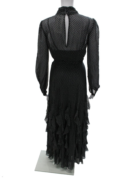 Joie Women Maxi Black Polka Dot Silk High Neck Long Sleeve Dress Zip Size 6