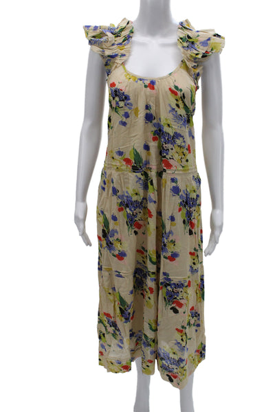 The Great Womens Sundress Beige Cotton Scoop Neck Floral Boho Size 1