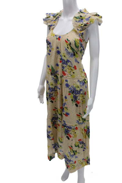 The Great Womens Sundress Beige Cotton Scoop Neck Floral Boho Size 1