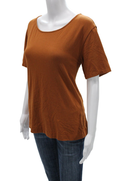 Cuyana Women Basic Organic Pima Cotton Brown Scoop Neck Tee Size M