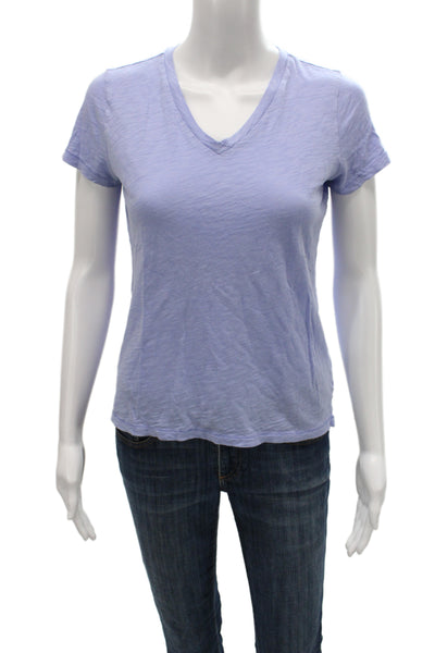 Goldie Womens Basic Blue V-Neck Pima Cotton Short Sleeve T-Shirt Size XS