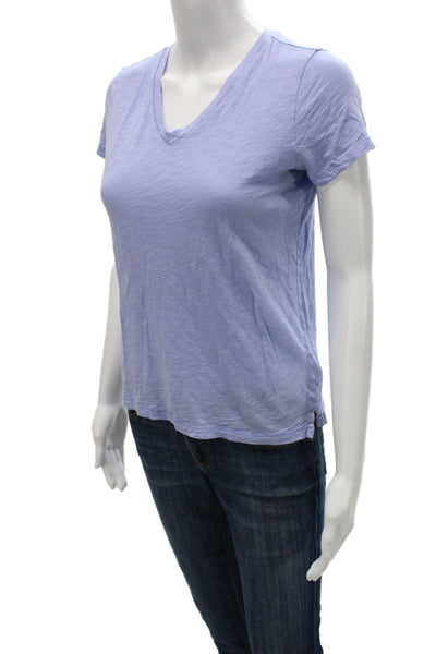 Goldie Womens Basic Blue V-Neck Pima Cotton Short Sleeve T-Shirt Size XS
