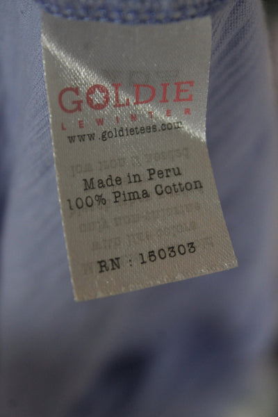 Goldie Womens Basic Blue V-Neck Pima Cotton Short Sleeve T-Shirt Size XS