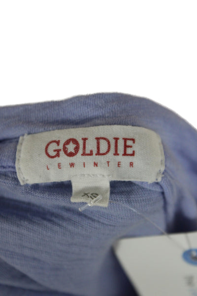 Goldie Womens Basic Blue V-Neck Pima Cotton Short Sleeve T-Shirt Size XS