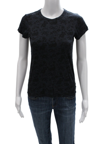 Rag & Bone Women Black Floral Cotton Crew Neck Short Sleeve T-Shirt Size XS