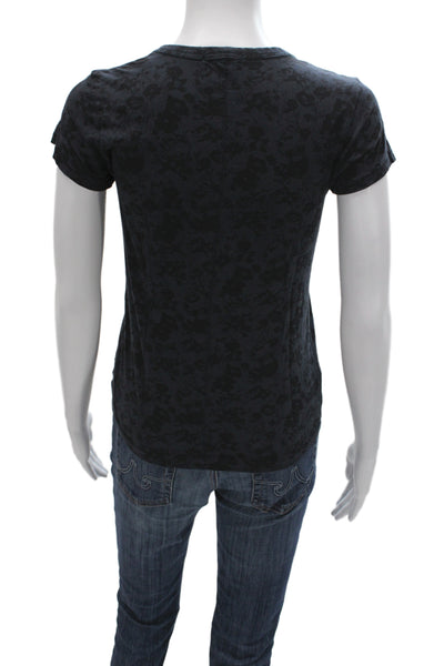 Rag & Bone Women Black Floral Cotton Crew Neck Short Sleeve T-Shirt Size XS