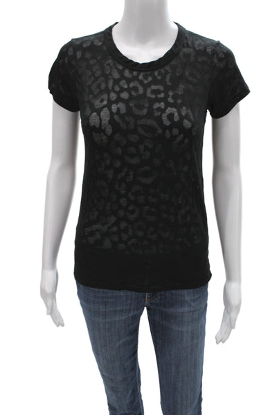 Rag & Bone Women Black Leopard Crewneck Tee Short Sleeve Size XS
