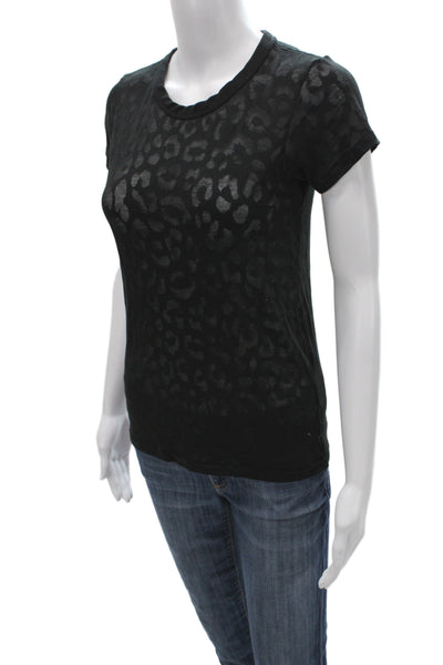 Rag & Bone Women Black Leopard Crewneck Tee Short Sleeve Size XS