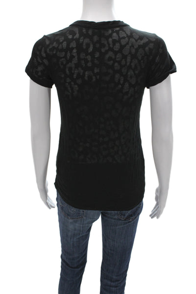 Rag & Bone Women Black Leopard Crewneck Tee Short Sleeve Size XS