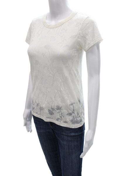 Rag & Bone Womens Floral Crew Neck Short Sleeve T-Shirt Ivory Size XS