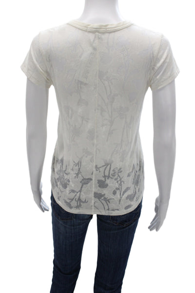 Rag & Bone Womens Floral Crew Neck Short Sleeve T-Shirt Ivory Size XS