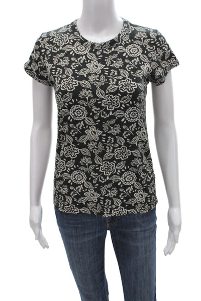 Rag & Bone Women Basic T-Shirt Black Floral Crew Neck Short Sleeve Size XS