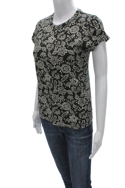 Rag & Bone Women Basic T-Shirt Black Floral Crew Neck Short Sleeve Size XS