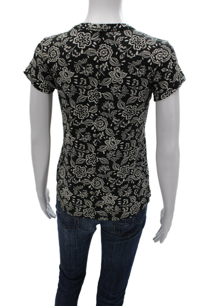 Rag & Bone Women Basic T-Shirt Black Floral Crew Neck Short Sleeve Size XS