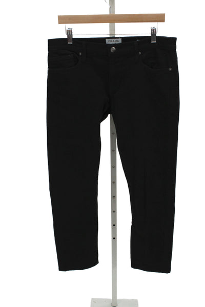 Frame Denim Mens Black Straight Jeans Designer Button Size 32