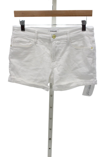 Frame Womens Cut-Off Shorts White Cotton Button Solid Size 27
