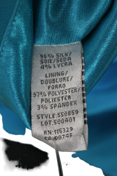 Badgley Mischka Women Blue Silk Halter Maxi Dress Sleeveless Size 14