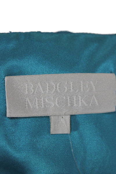 Badgley Mischka Women Blue Silk Halter Maxi Dress Sleeveless Size 14