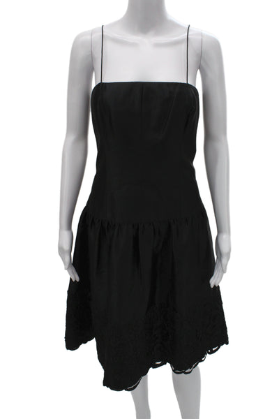 Chetta B Womens Slip Dress Black Silk Square Neck Sleeveless Knee Length Size 16