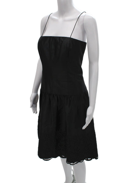 Chetta B Womens Slip Dress Black Silk Square Neck Sleeveless Knee Length Size 16