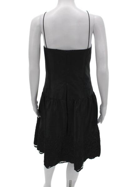 Chetta B Womens Slip Dress Black Silk Square Neck Sleeveless Knee Length Size 16