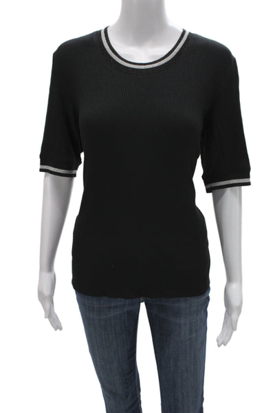 Veronica Beard Womens Black Cotton Crew Neck Short Sleeve Basic T-Shirt Size L