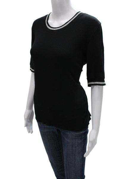 Veronica Beard Womens Black Cotton Crew Neck Short Sleeve Basic T-Shirt Size L