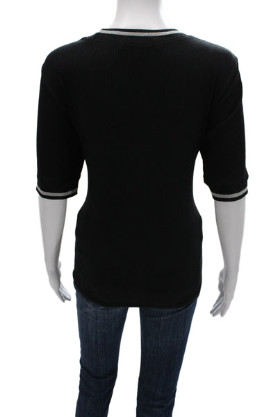 Veronica Beard Womens Black Cotton Crew Neck Short Sleeve Basic T-Shirt Size L