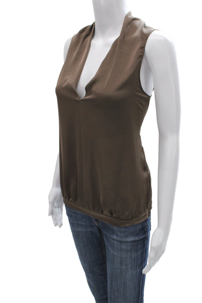 Ramy Brook Womens Basic Sleeveless V-Neck Polyester Solid Blouse Brown Size S