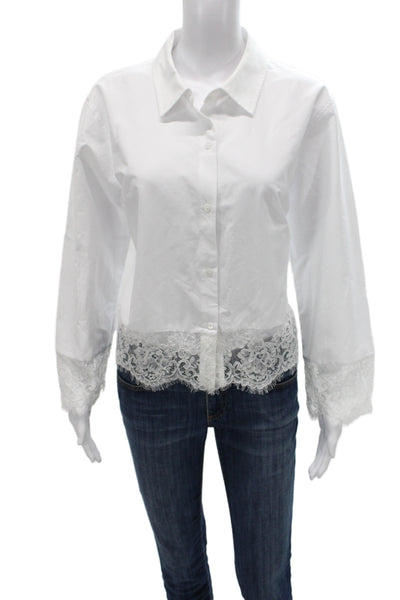L'Agence Women Basic Cotton Collared Button-Up Long Sleeve White Top Size L