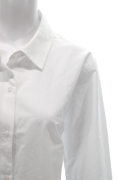 L'Agence Women Basic Cotton Collared Button-Up Long Sleeve White Top Size L
